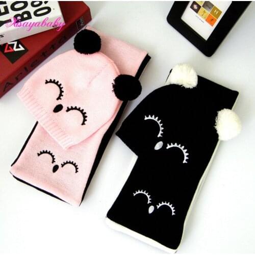 New arrival Baby Thick Winter Hats Eyes print Baby Boy Girl Knitted Hats Newborn Baby Beanies+Scarf Twinset for 1-2T