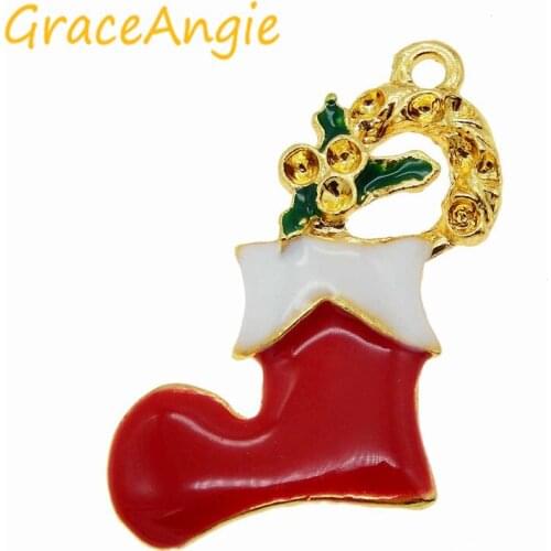 Wholesale Fashion Style Golden Tone Alloy Red Christmas Sock Pendant Charms Jewelry Finding 12pcs 38909
