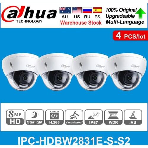 Dahua Original IPC-HDBW2831E-S-S2 8MP 4K POE SD Card Slot H.265+ 30M IR IVS Onvif IP67 Starlight Dome Network IP Camera 4pcs/lot
