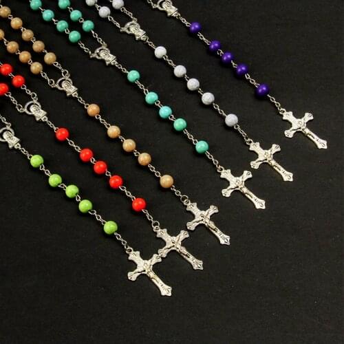 8mm rosary multicolored crystal beads necklace, soft ceramic beads necklace, Mary Prayer necklace. 48 pieces