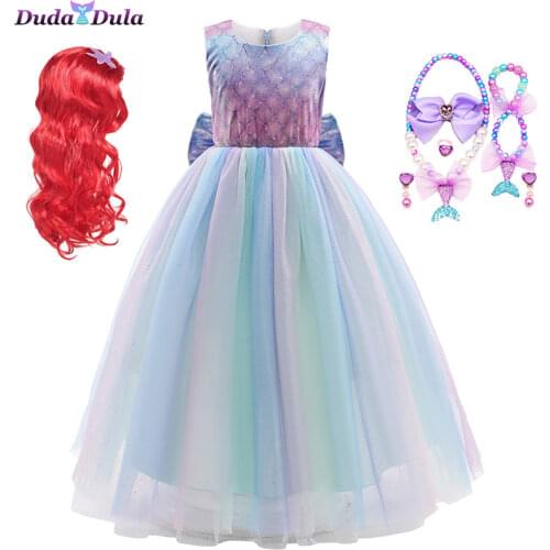 Girl Ariel Dress Kids Christmas The Little Mermaid Costume Children Carnival Birthday Party Fancy Princess Outfit Clothes Wig