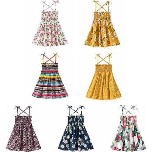 Little Girl’s Lace-Up Suspender Dress Fashion Stripe Floral Pleated High Waist A-line Princess Dress