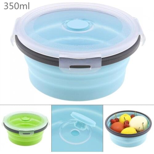 350ML Portable Circular Silicone Scalable Folding Lunchbox Bento Box with Silicone Sealing Plug for -40 ~ 230 Centigrade