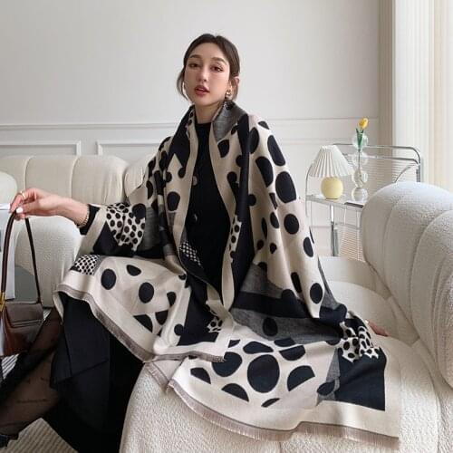 Luxury brand Winter Scarf Women Soft Cashmere Warm Pashmina Casual Dot Print Scarves Wrap Thick Long Shawl Bufanda Stoles Hijabs