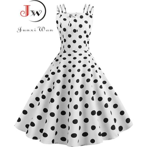 Sexy Spaghetti Strap Summer Dress Women White Polka Dot Robe Vintage Bow Casual Elegant Party Beach Sundress Vestidos Plus Size