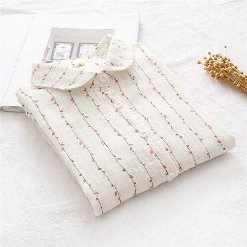 Sweet Style Cotton 100% Women Shirts Summer New Turn-Down Collar Long-Sleeved Loose Elegant Office Lady Outwear Tops