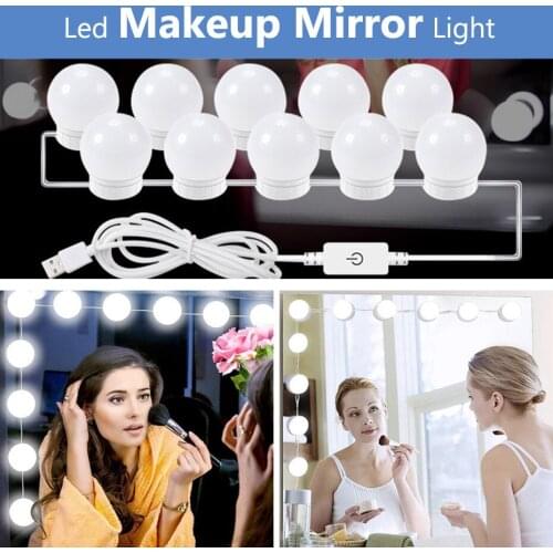 2/6/10/14 Vanity Mirror Light 5V Makeup Light Hollywood LED Bulb Kit Dimmable USB Wall Lamp Stepless Dressing Table Bedroom
