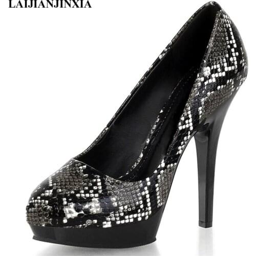 LAIJIANJINXIA New 13 CM High Stripper Heels Platform Transparent Crystal Ankle Strap Pumps Sexy Model WomenS Shoes