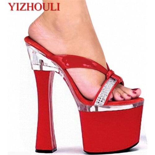 18cm Ultra High Heels Rhinestone Slippers Open Toe Womens Shoes 7 Inch High Heel Princess Dance Shoes