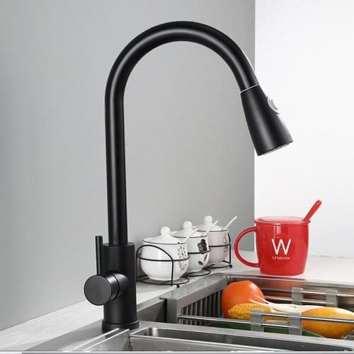 Black And Brushed 304 S.S. Water Saving Modern Kitchen Wash Basin Tap Pull Out Faucet