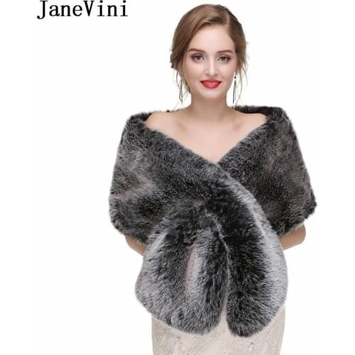 JaneVini 2021 High Quality Evenig Bolero Wedding Jacket Fur Stola Bridal Coat Wraps Faux Fur Shawl Capes Winter Party Boleros