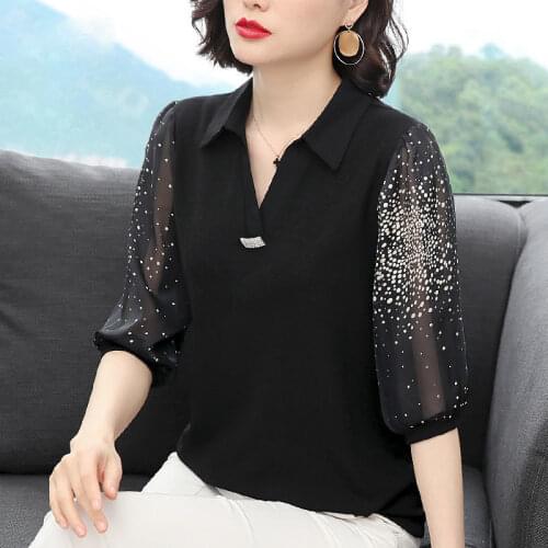 Women Blouse Black Chiffon Half Sleeve Women 2021 Summer Pullover Shirt Loose Top Women Blusas Mujer De Moda