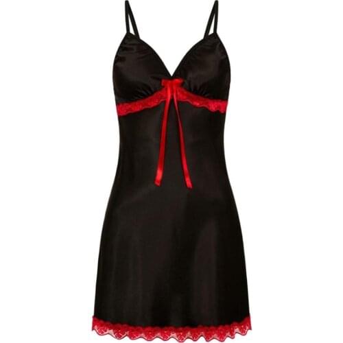 Women Lace Bowknot V-Neck Backless Strappy Sleepwear Sexy Nightdress Underwear Nightgowns Dress Mini Summer Night Dress