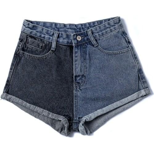 Women 2021 Summer Fashion Crimping Denim Shorts Female New Patchwork Casual Jeans Short Ladies High Waist Wide Leg Shorts Y64