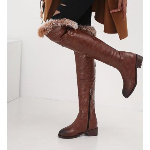 Plarform Russia boots soft PU leather fur fashion over the knee high boots woman warm plush boots round toe winter snow boots