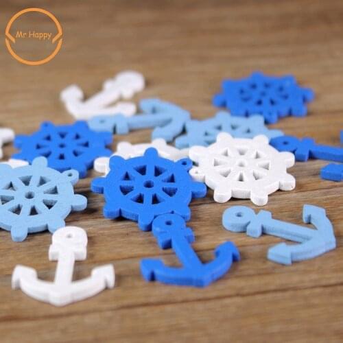 100pcs/lot Mixed Wooden Button Sea steering wheels anchors pattern Scrapbook Craft Garment Botoes Accessories