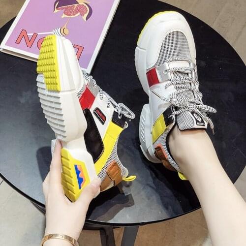 2020 Fashion Women Casual Shoes Leather Mesh Luxury Platform Shoes Women Sneakers Ladies Chunky Trainers Chaussure Femme U21-17