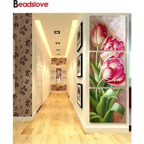 3 piece tulip flowers Diamond painting cross stitch Diamond Embroidery full round square pictue of rhinestone Triptych art