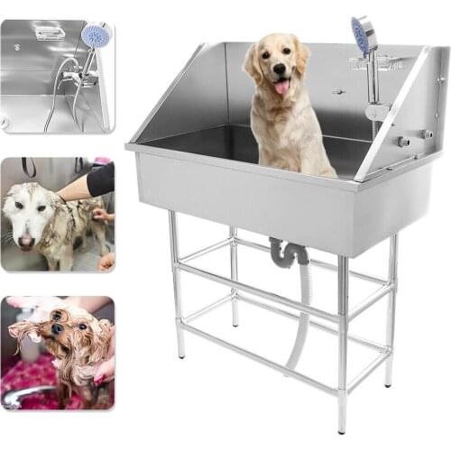 34" Stainless Steel Pet Dog Cat Bathing Wash Shower Grooming Bath Tub Home Pet Shop US/EU Stock