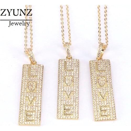 6PCS, Love Bar Shaped Gold Color Micro Pave CZ Pendant Necklace Zirconia Fashion Jewelry For Lovers Gifts