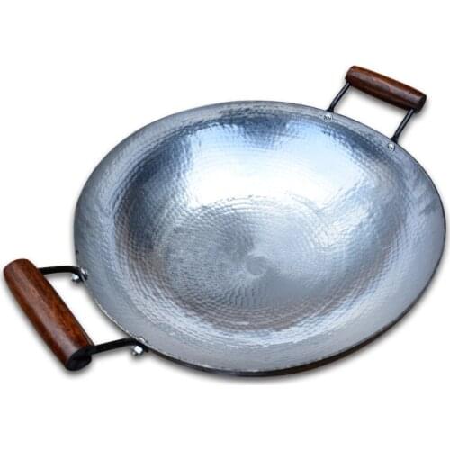 Authentic Zhangqiu iron pan hand-forged old-fashioned iron pan non-stick pan binaural round pan non-stick frying pan