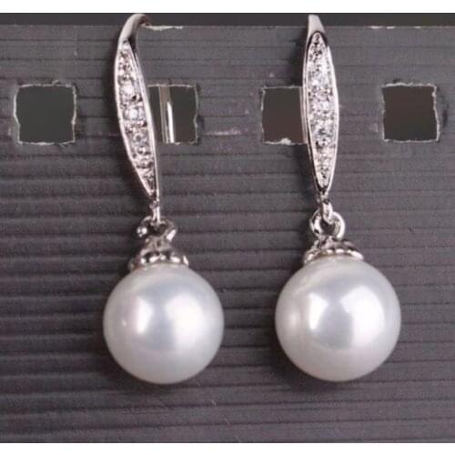 Free shipping 8-9mm perfect round white Australia south sea pearl dangle earring