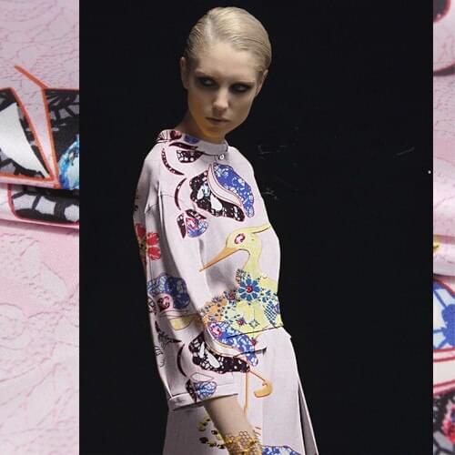 Free shipping! Glass red-crowned crane digital inkjet color stretch satin fabric really at wholesale high-grade silk clothing cl