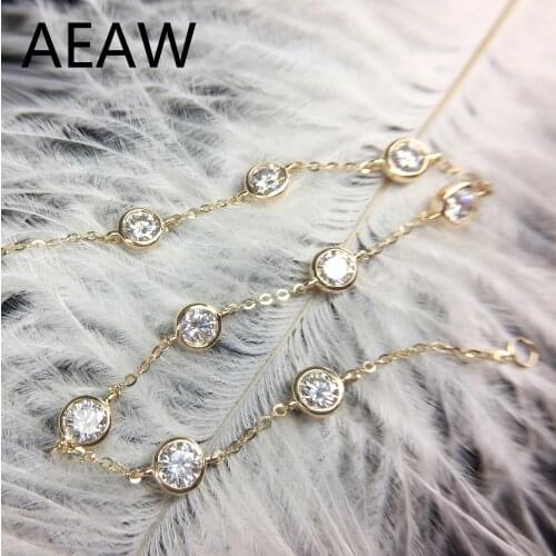 For Women Test Positive Solid 14K 585 Yellow Gold 2.7ctw Carats DF Color Moissanite Lab Grown Diamond Bezel Bracelet