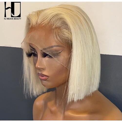 Brazilian Glueless Transparent 613 Honey Blonde Lace Wigs for Black Women Straight Human Hair 613 Blonde Short Bob Frontal Wig
