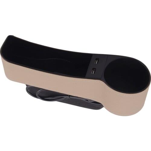 Beler Right Side Beige Seat Crevice Storage Box Organizer Pocket with 2 USB Ports Universal Car Accessories