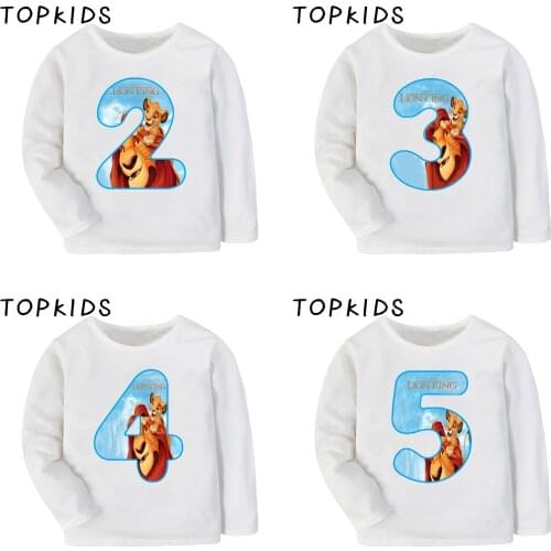 2021 Boys Girls Birthday Number 1-9 Bow Lion King Simba Cartoon T shirt Kids Long Sleeve T-shirt Baby Funny Clothes,LKP5332