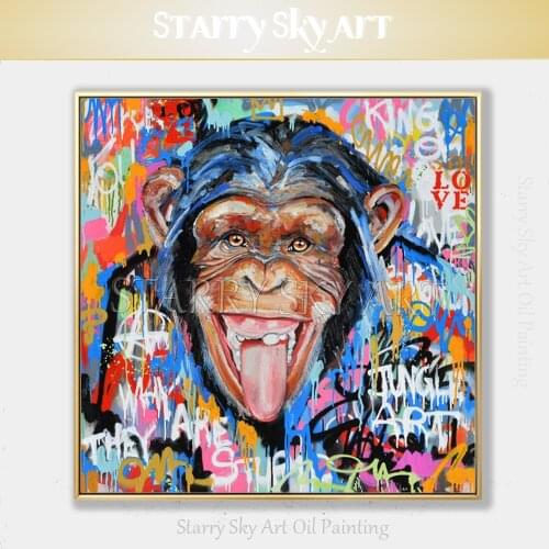 Street Style Artist Hand-painted High Quality Street Pop Art Monkey Oil Painting on Canvas Funny Colorful Gorilla Oil Painting