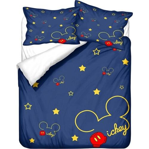Disney Bedding Set Cartoon Cute Mickey Minnie Mouse Patch Blue Duvet Quilt Cover Pillowcase Children Birthday Gift Bedroom Decor