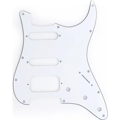 Musiclily Pro 11-Hole Round Corner HSS Guitar Strat Pickguard for USA/Mexican Stratocaster Open Pickup, 3Ply White