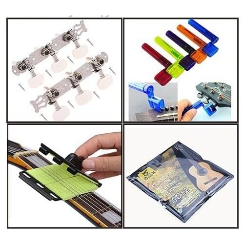 4in1 Guitar Kits Guitar Strings&Winder Peg Bridge Pin Tool Multicolor&String Scrubber Fingerboard Cleaner&Tuner Machine Heads