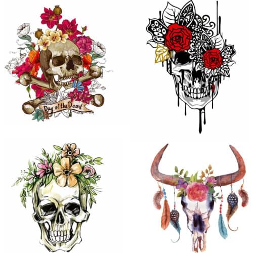 ZOTOONE Skull Flower stickers for iron transfer clothes DIY accessory t-shirt dresses washable heat transfer