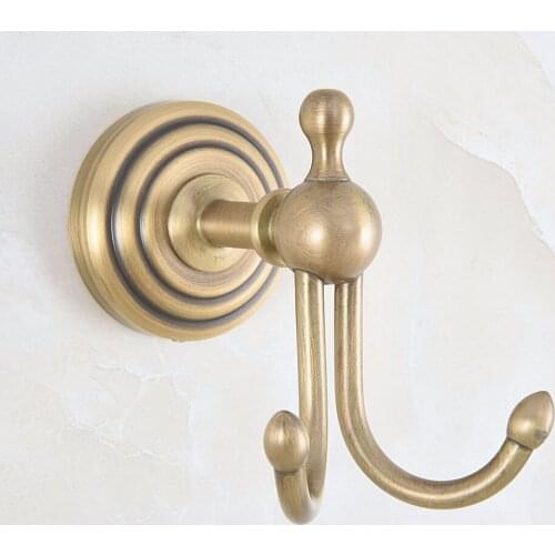 Wall Mounted Vintage Retro Antique Brass Bathroom Towel Coat Hooks Dual Robe Hook Hanger Bathroom Accessory mba728