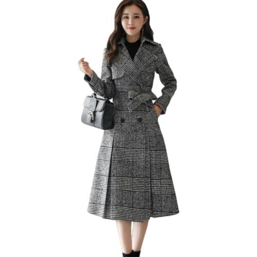 New Autumn Winter Plaid Woolen coat Women Korean Casual Windbreaker Plus size Womens long Workwear Woolen coats Tide 3XL F1150