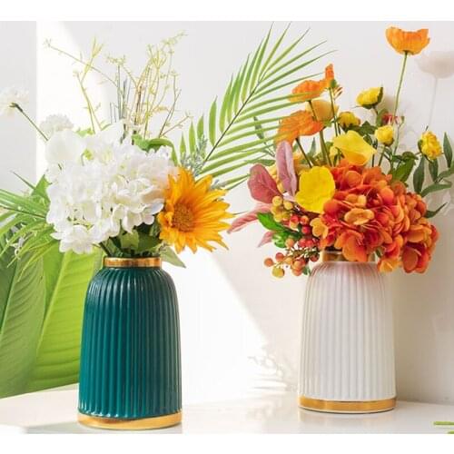 Painted Ceramic Vases Golden Strokes Porcelain Vase Desk Decor Flower Arrangement Home Decoration Nordic Modern Decorative Vase
