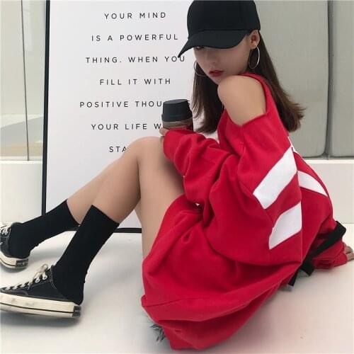 Autumn preppy style loose Sweatshirts fashion brands Womens Clothing pullovers hollow out red Hoodies vestidos femininos new