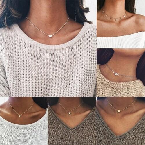 New Women Chocker Necklaces Gold Silver Color Chain Star Heart Choker Necklace Bijoux Collares Female Jewlery pendant necklace