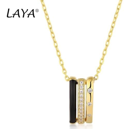 LAYA 925 Sterling Silver Fashion High Quality Zirconium Multi-line Design Black Enamel Necklace For Women Party Luxury Jewelry