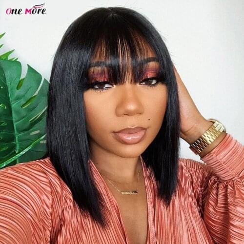 Bob Wig With Bangs 99J Burgundy Colored Short Bob Wig Brazilian Straight Bob Human Hair Wigs Full Machine Made Wig With Bangs