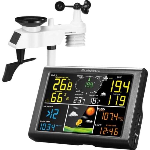 NicetyMeter 0832 Professional WiFi Weather Station Internet Wireless with Outdoor Sensor Rain Gauge Weather Forecast Wind Gauge