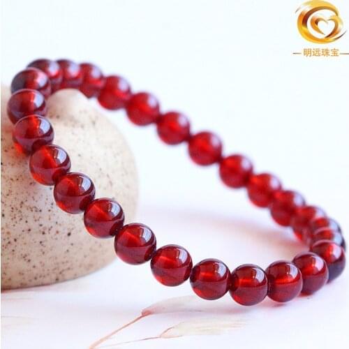 8" AAA Natural Orange red garnet 6-10mm Round Beads Stretch Bracelet