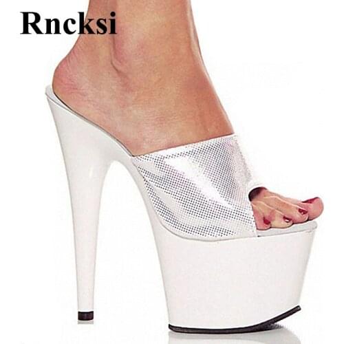 Rncksi White Women New High Platform Open Toe Shoes 17cm High-Heeled Shoes Sexy Slippers Hot Slippers