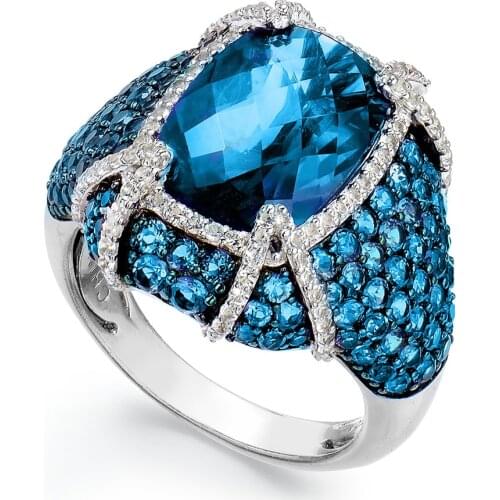 Luxury Micro Pave Blue Crystal Cubic Zirconia Band Rings for Women Bijoux Anel Femme Silver Color Lover Ring Jewelry Gifts
