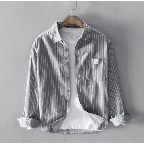 Newly Spring Autumn Japanese Vintage Fashion Men Shirts Long Sleeve Cotton Casual Shirts Men England Style Designer Stripe Shirt