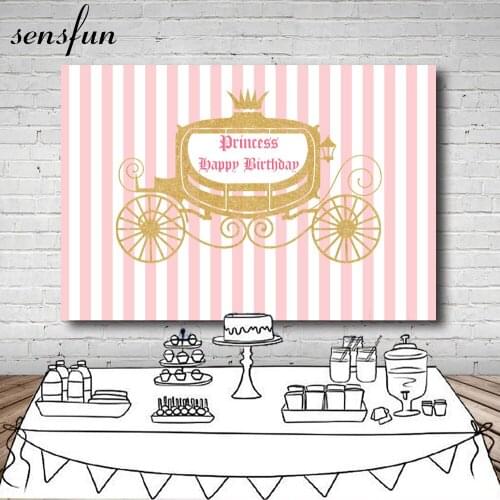 Sensfun Pink White Striped Gold Glitter Carriage Girl Princess Photography Backdrop Backgrounds For Photo Studio 7x5FT Vinyl