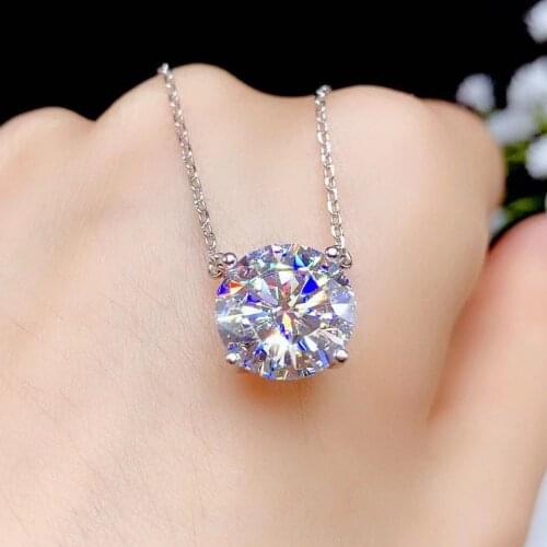 Silver 925 Original 5 Carat Diamond Test Past D Color Moissanite Pendant Necklace Classic Brilliant Cut Gemstone 4 Prong Chain